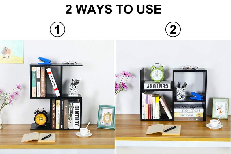 PAG Desktop Shelf Freestanding Wooden Small Bookshelf Desk Supplies Organizers and Accessories Storage Display Rack Office Dorm Decor for Women, Black - Image 5